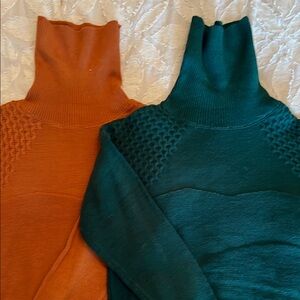 Rust and green boutique sweaters